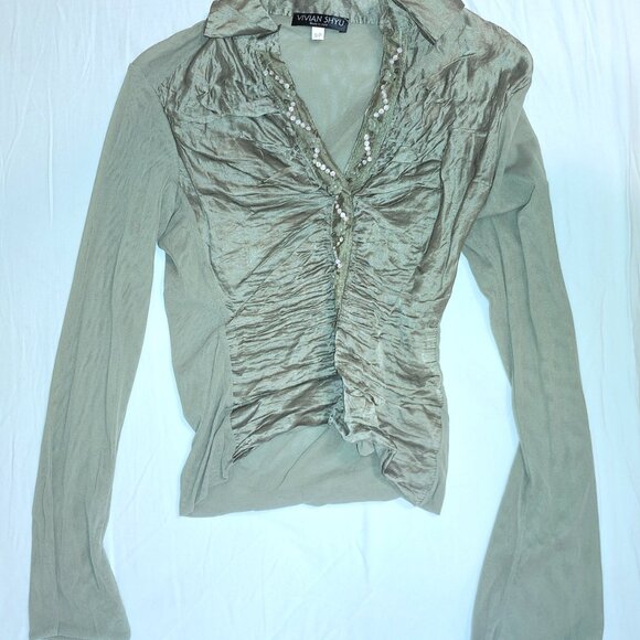 Brand New Vintage Made in Italy Organza Sequence Placket top with label attached - Picture 5 of 12